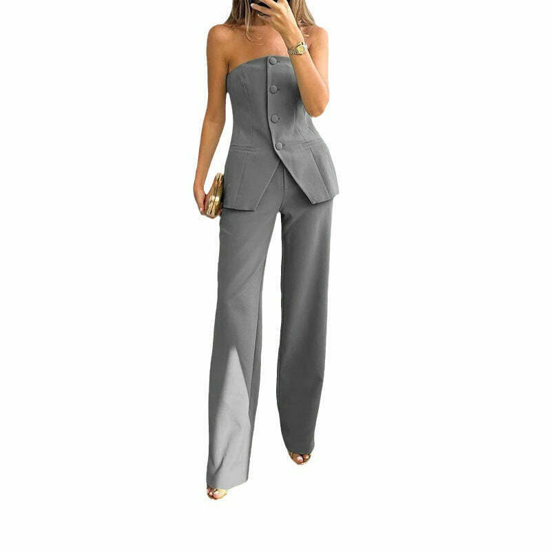 Y2K Aesthetic Coquette Outfit: Cargo Skirt & Temperament Tube Top Suit Pants