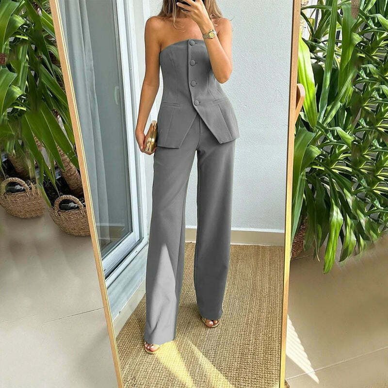 Y2K Aesthetic Coquette Outfit: Cargo Skirt & Temperament Tube Top Suit Pants
