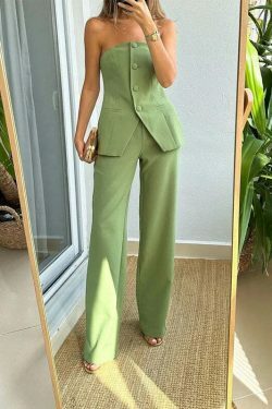 Y2K Aesthetic Coquette Outfit: Cargo Skirt & Temperament Tube Top Suit Pants