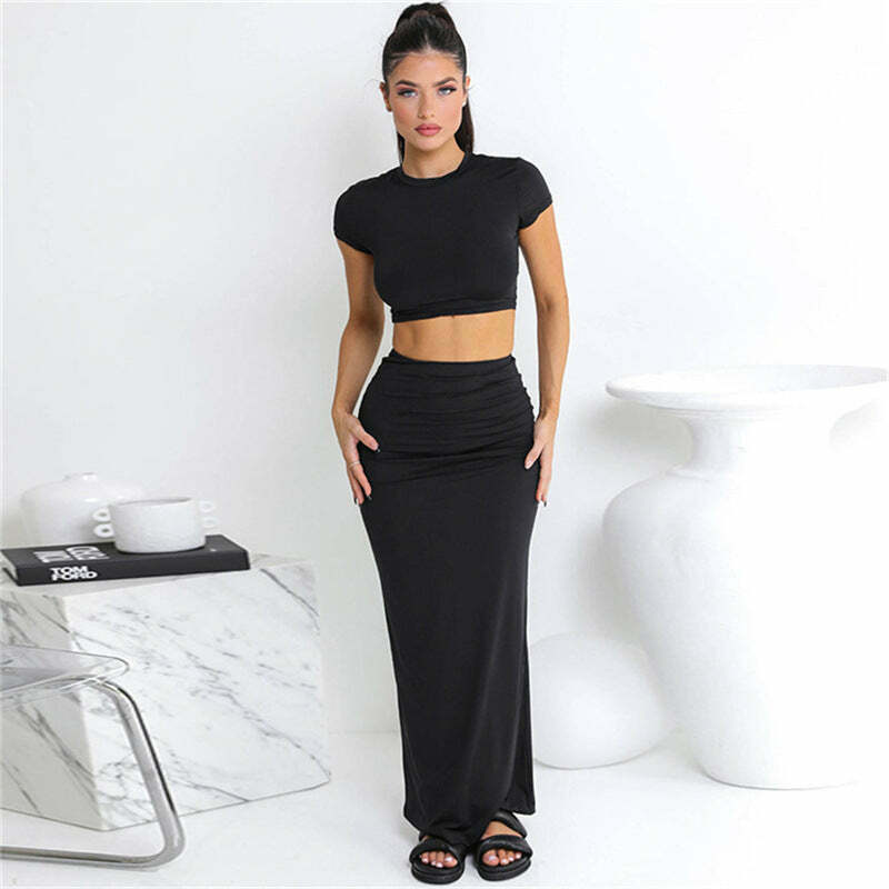Y2K Aesthetic Coquette Skirt Suit: Navel-Baring High Waist Cargo Skirt for Women's Fashion