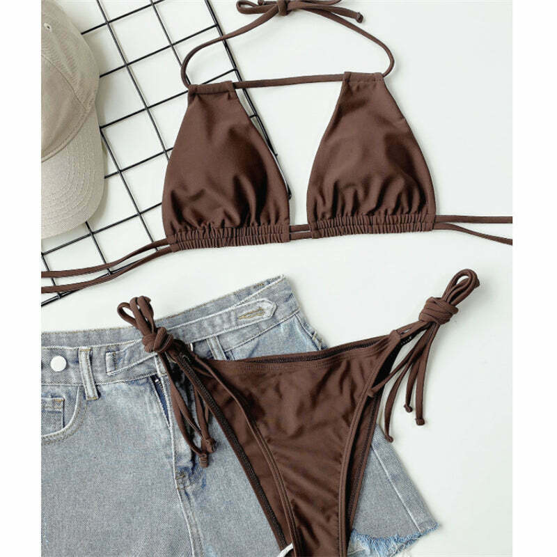 Y2K Aesthetic Coquette Style Backless Bandage Bikini - Grunge Fashion, Cute