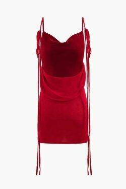 Y2K Aesthetic Coquette Style Backless Mini Dress with Cowl Neck