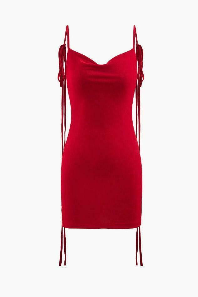 Y2K Aesthetic Coquette Style Backless Mini Dress with Cowl Neck