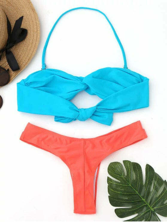 Y2K Aesthetic Coquette Style Bandage Bikini - Trendy Two-Tone Fashion for Women