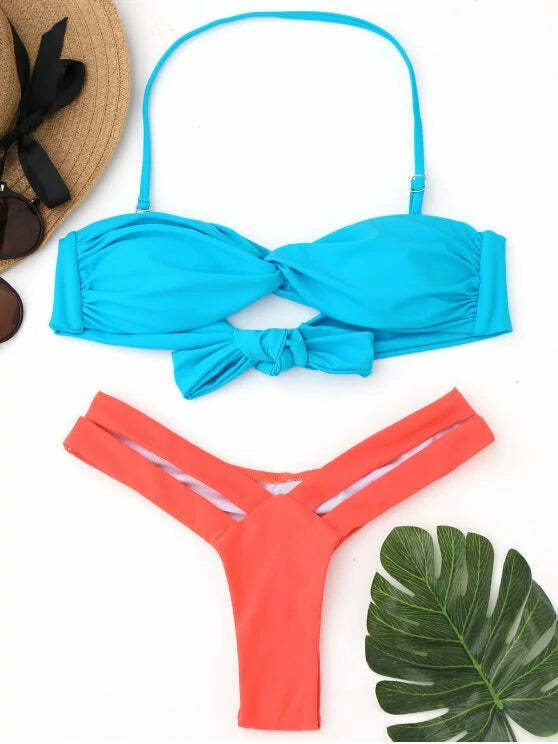 Y2K Aesthetic Coquette Style Bandage Bikini - Trendy Two-Tone Fashion for Women