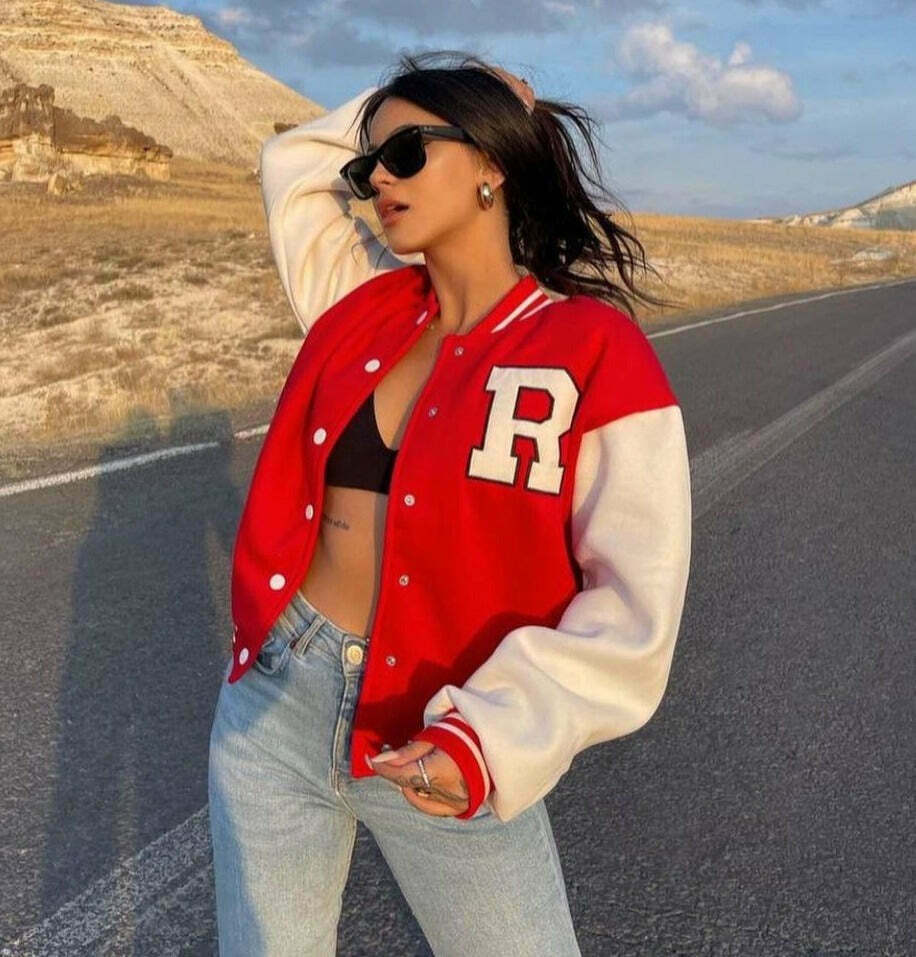 Y2K Aesthetic Coquette Style Baseball Jacket for Women - Grunge, Pastel Goth, and Old Money Fashion