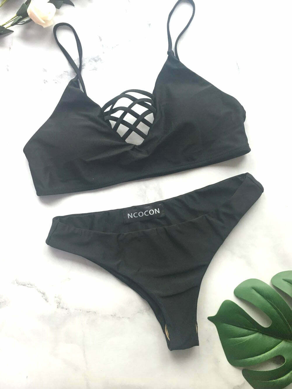 Y2K Aesthetic Coquette Style Caged Bralette Bikini Set for Women Fashion