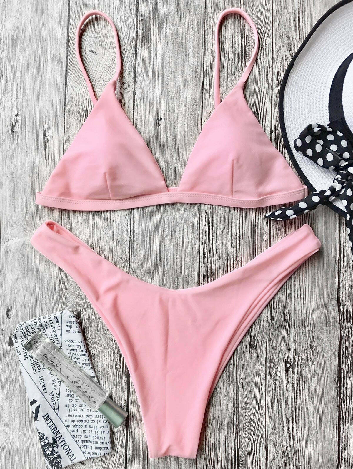 Y2K Aesthetic Coquette Style Cami Soft Pad Thong Bikini Set
