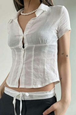 Y2K Aesthetic Coquette Style Cargo Skirt - Modern Minimalism Short Sleeve Shirt