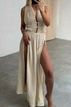 Y2K Aesthetic Coquette Style Cargo Skirt Dress with Braided Belt and Hollow Slit - Women's Fashion