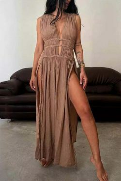 Y2K Aesthetic Coquette Style Cargo Skirt Dress with Braided Belt and Hollow Slit - Women's Fashion