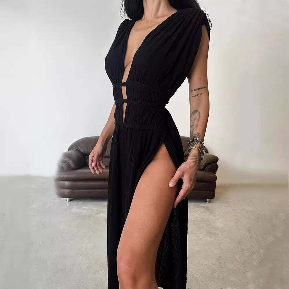 Y2K Aesthetic Coquette Style Cargo Skirt Dress with Braided Belt and Hollow Slit - Women's Fashion