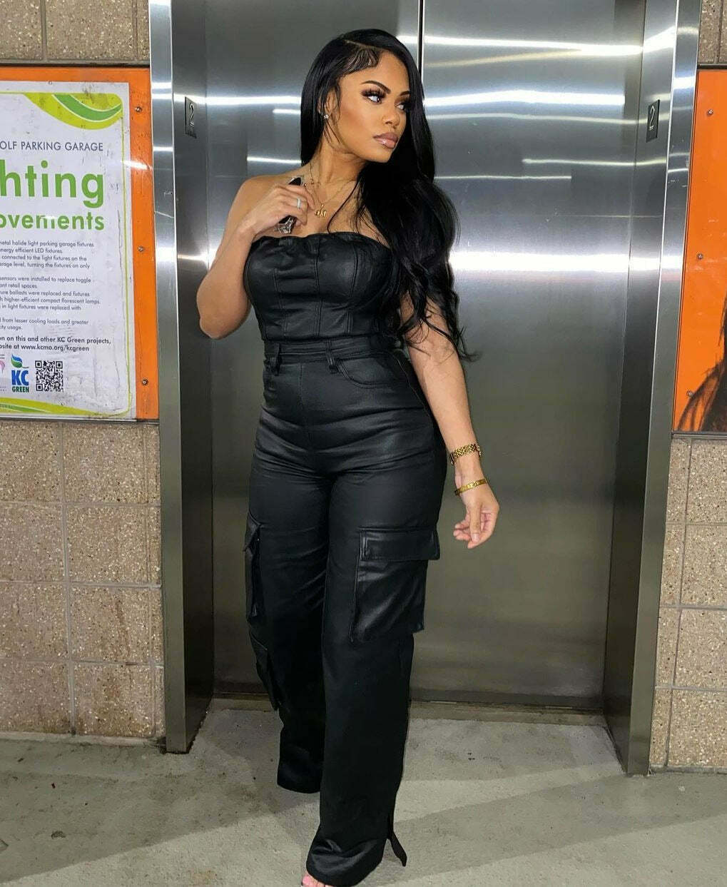Y2K Aesthetic Coquette Style Cargo Skirt Jumpsuit with PU Leather Pocket