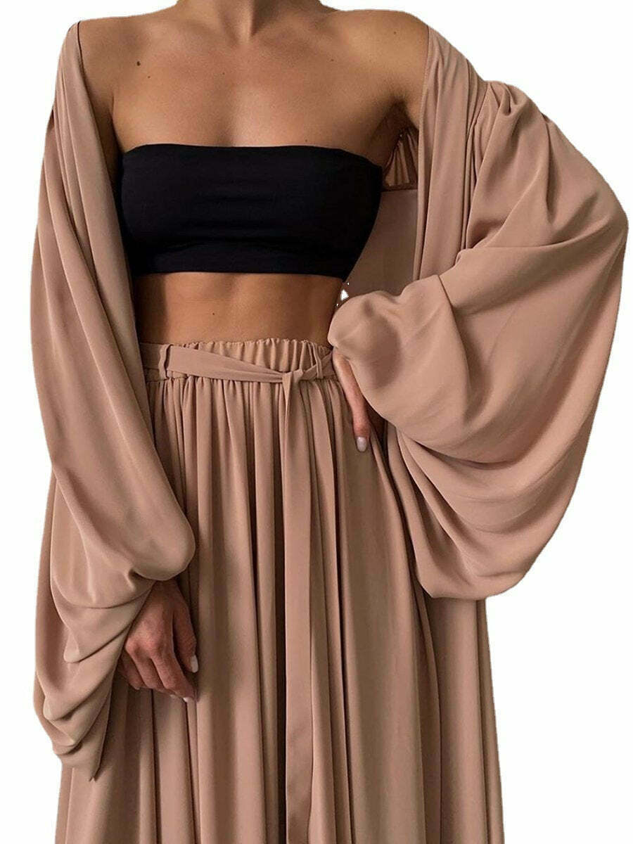 Y2K Aesthetic Coquette Style Cargo Skirt Set with Sexy 3-Piece Loose Suit