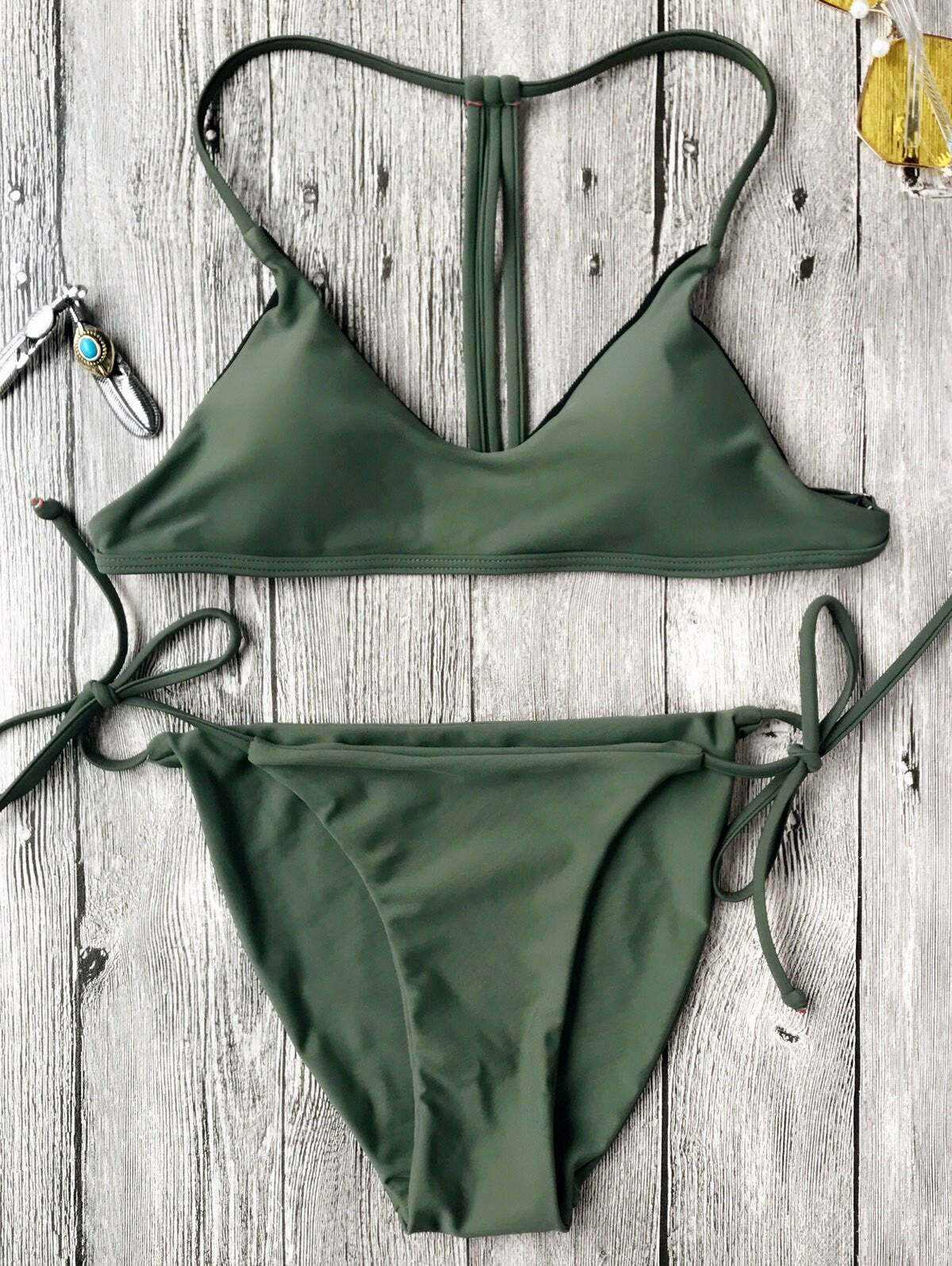 Y2K Aesthetic Coquette Style Cargo Skirt Set with T-Back Bralette and String Bikini