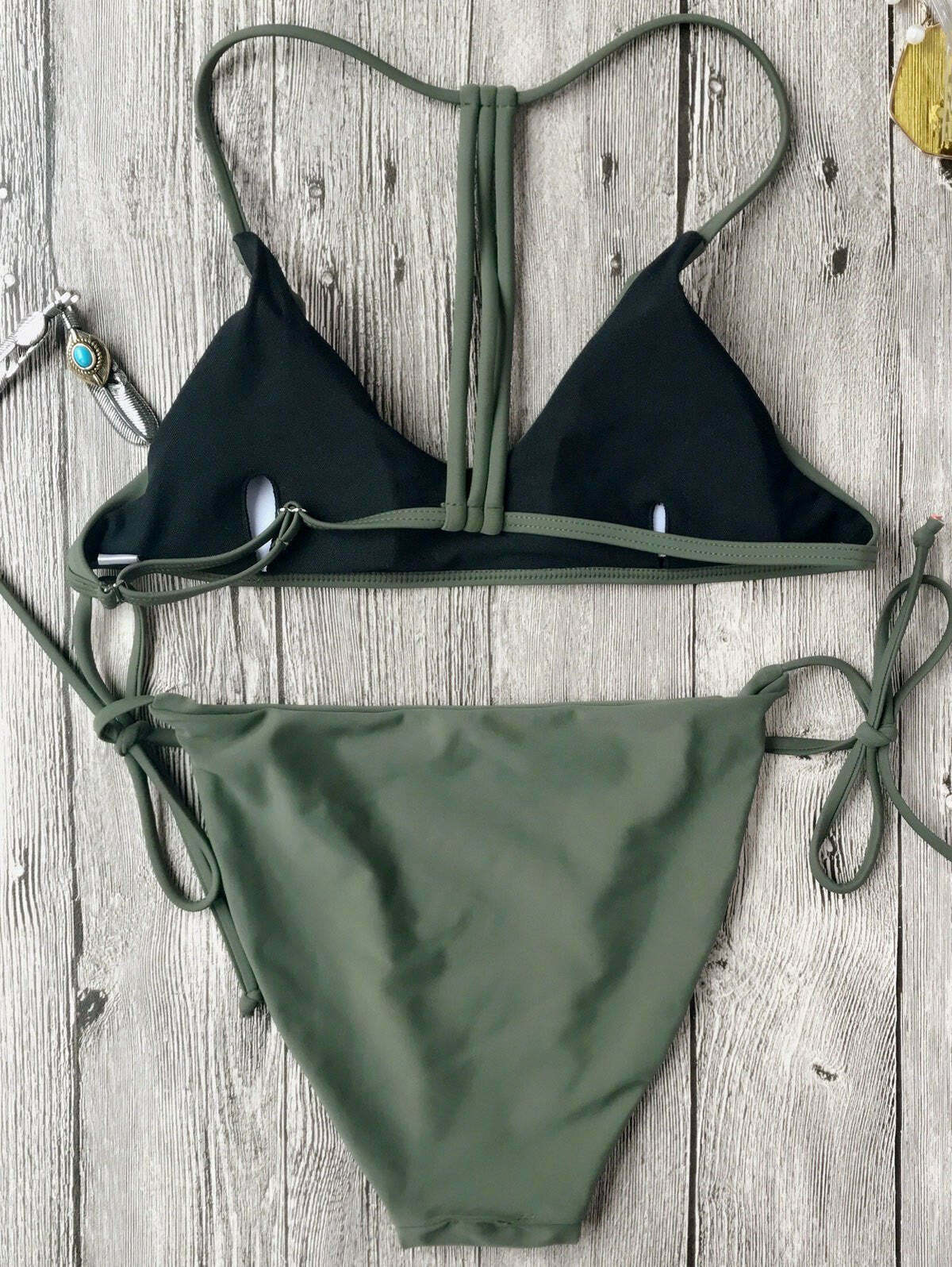 Y2K Aesthetic Coquette Style Cargo Skirt Set with T-Back Bralette and String Bikini