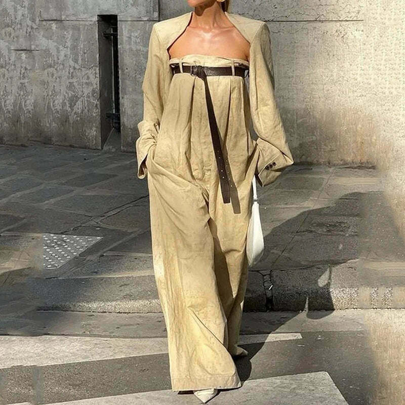 Y2K Aesthetic Coquette Style Cargo Skirt Set with Wide-Leg Jumpsuit