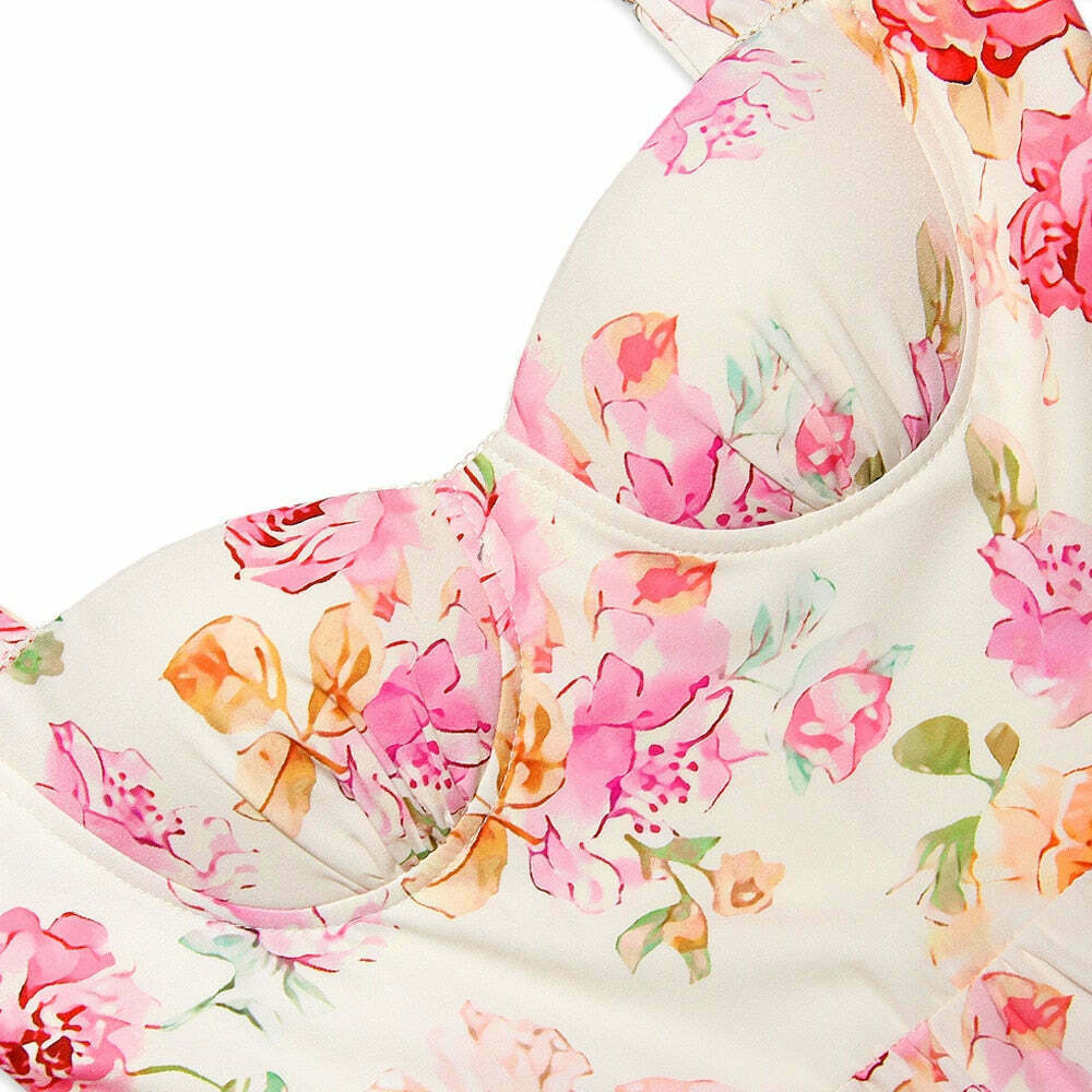 Y2K Aesthetic Coquette Style Floral Midi Dress for Women - Vintage Inspired Fashion