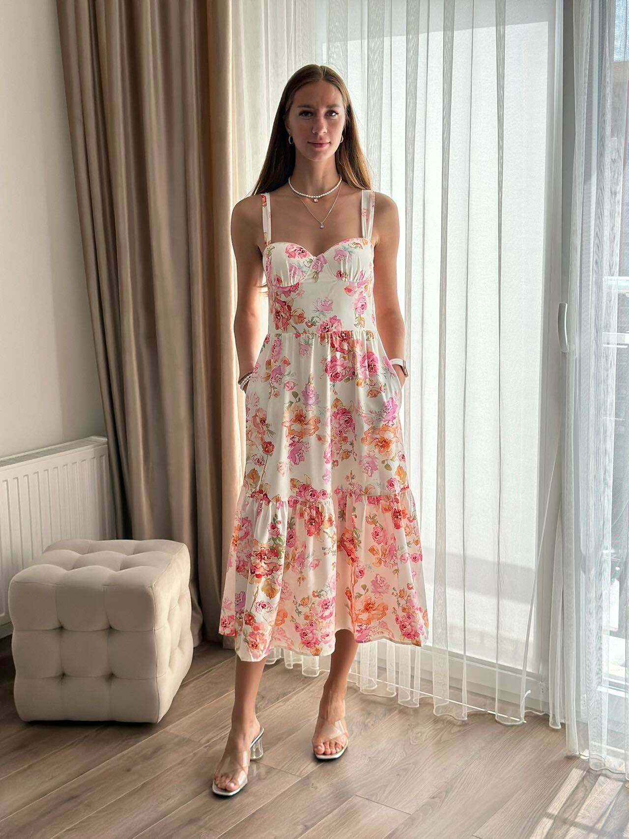Y2K Aesthetic Coquette Style Floral Midi Dress for Women - Vintage Inspired Fashion