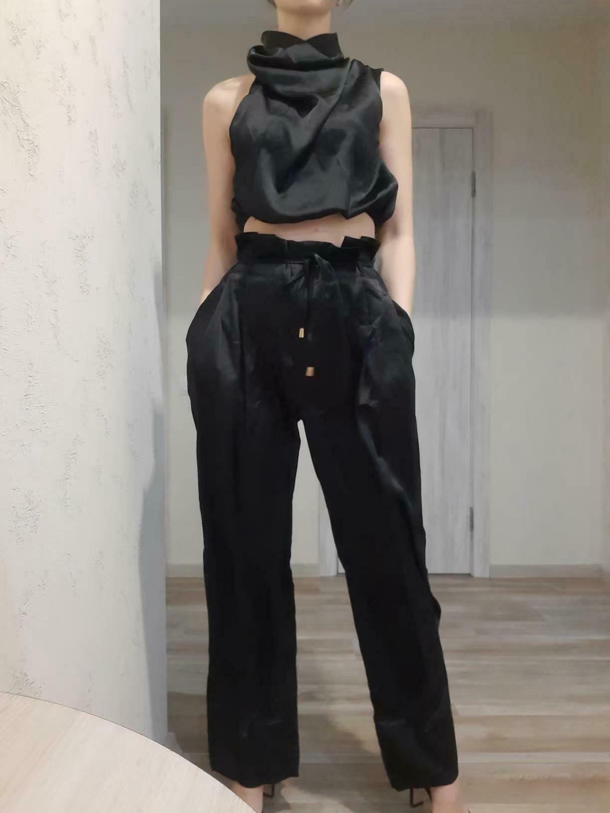 Y2K Aesthetic Coquette Style: Grunge Crop Top & Wide Leg Pants Suit