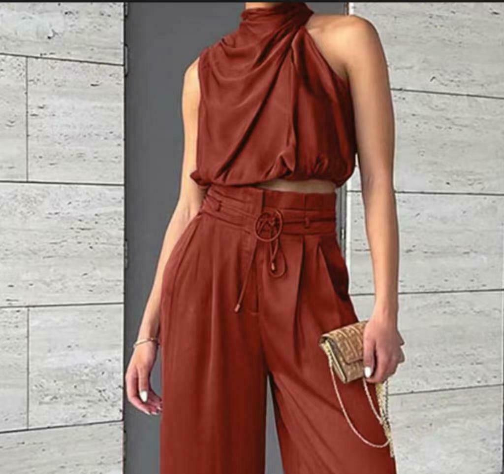 Y2K Aesthetic Coquette Style: Grunge Crop Top & Wide Leg Pants Suit
