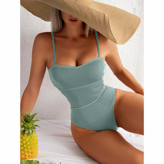 Y2K Aesthetic Coquette Style Grunge Outfit with Sexy One Piece Swimsuit