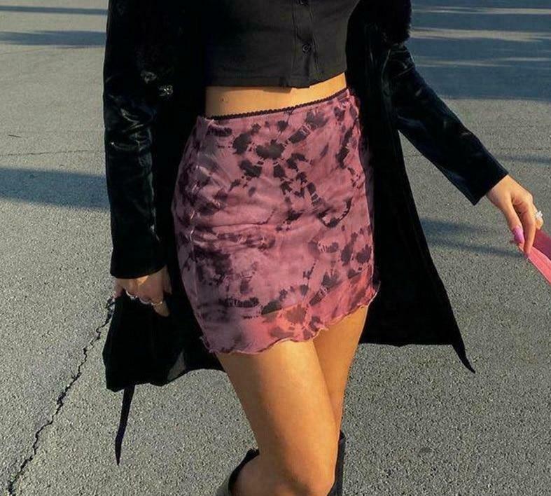 Y2K Aesthetic Coquette Style Grunge Outfit with Tie Dye Skirt