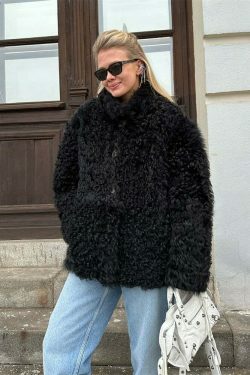 Y2K Aesthetic Coquette Style Loose Buttoned Faux Fur Coat