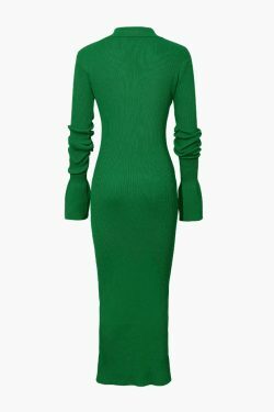 Y2K Aesthetic Coquette Style Maxi Dress with Shell Sleeves and Ribbed Buttons