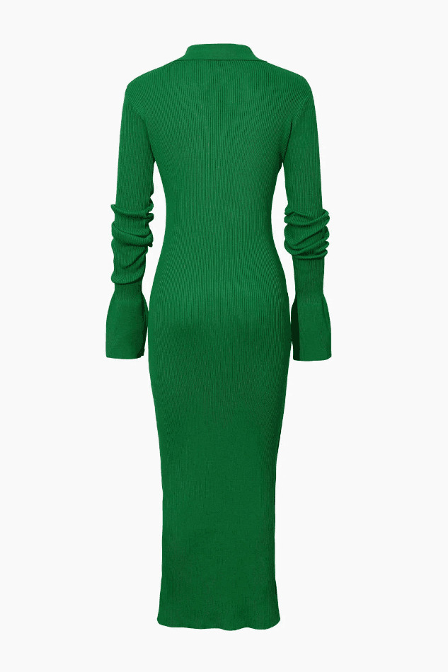 Y2K Aesthetic Coquette Style Maxi Dress with Shell Sleeves and Ribbed Buttons