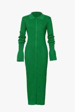Y2K Aesthetic Coquette Style Maxi Dress with Shell Sleeves and Ribbed Buttons