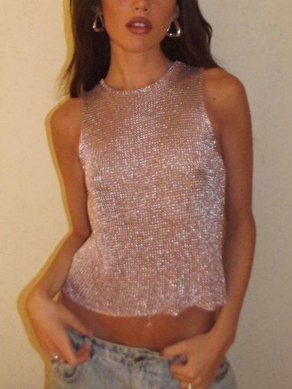 Y2K Aesthetic Coquette Style Metallic Tank Top - Grunge Fashion with Pastel Goth Vibe
