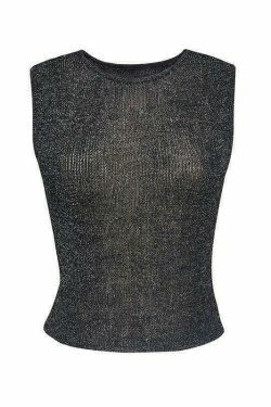 Y2K Aesthetic Coquette Style Metallic Tank Top - Grunge Fashion with Pastel Goth Vibe