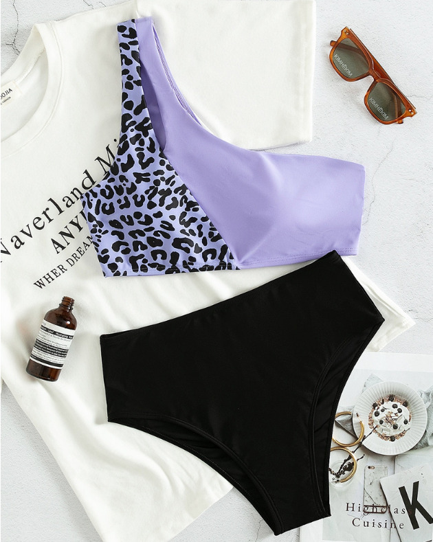 Y2K Aesthetic Coquette Style Multicolor Leopard Bikini with Sexy Contrast - Women's Fashion