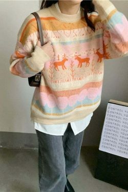 Y2K Aesthetic Coquette Style Retro Nature O Neck Sweater