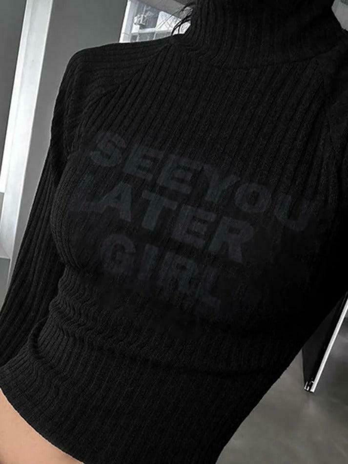 Y2K Aesthetic Coquette Style Rib Turtleneck Knit Top for Women - Grunge & Pastel Goth Fashion