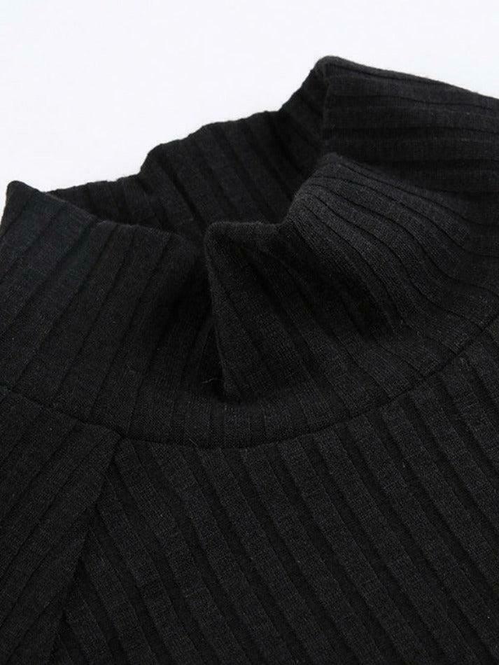 Y2K Aesthetic Coquette Style Rib Turtleneck Knit Top for Women - Grunge & Pastel Goth Fashion