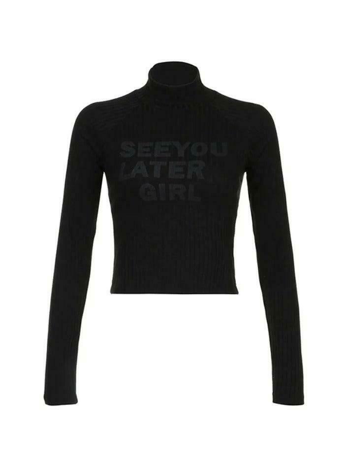 Y2K Aesthetic Coquette Style Rib Turtleneck Knit Top for Women - Grunge & Pastel Goth Fashion