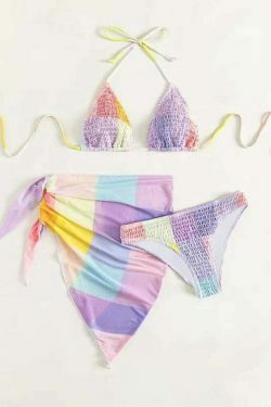 Y2K Aesthetic Coquette Style Sexy Print Three Pieces Bikini