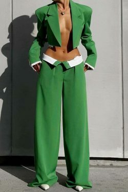 Y2K Aesthetic Coquette Style Short Jacket and Pants Suit for Women - Grunge Fashion Outfit