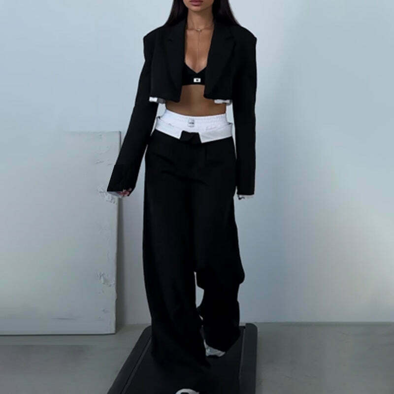 Y2K Aesthetic Coquette Style Short Jacket and Pants Suit for Women - Grunge Fashion Outfit