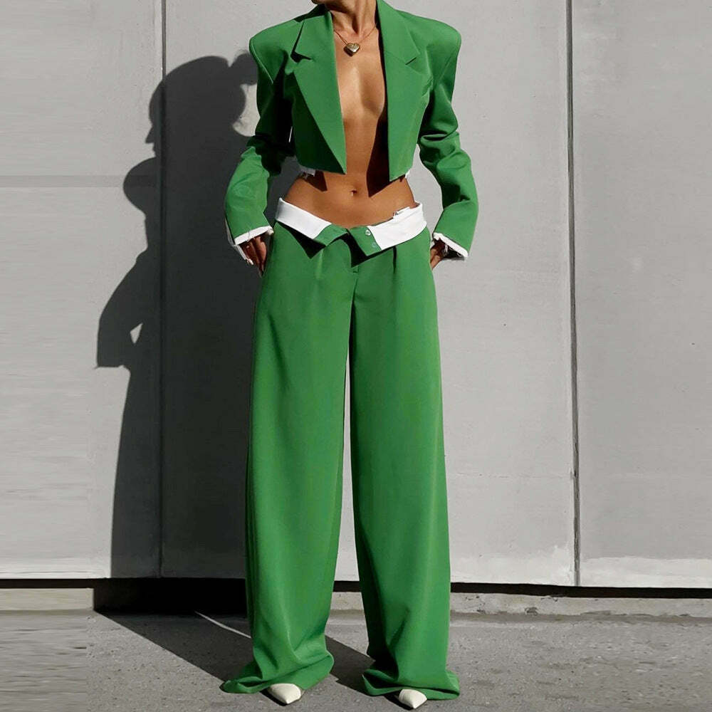 Y2K Aesthetic Coquette Style Short Jacket and Pants Suit for Women - Grunge Fashion Outfit