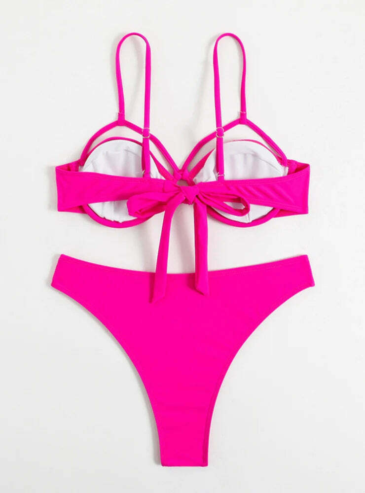 Y2K Aesthetic Coquette Style Solid Color Beach Bikini for Women