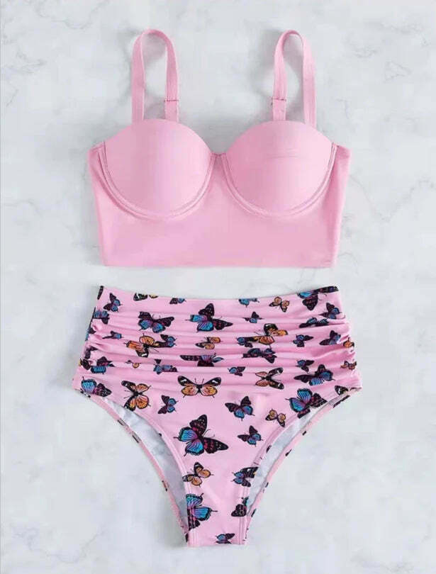 Y2K Aesthetic Coquette Style Split Swimsuit for Women - Grunge, Pastel Goth, and Old Money Fashion