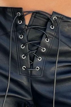 Y2K Aesthetic Coquette Style: Tie Front Split Pu Leather Pants