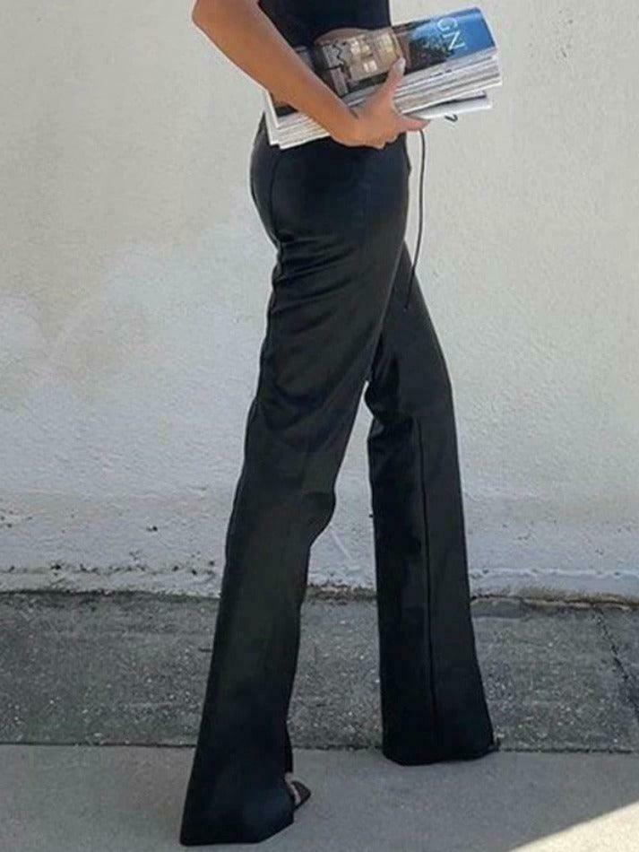Y2K Aesthetic Coquette Style: Tie Front Split Pu Leather Pants