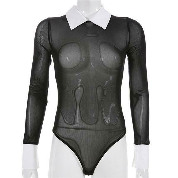Y2K Aesthetic Coquette Style Transparent Bodysuit for Women - Grunge Fashion Statement Piece
