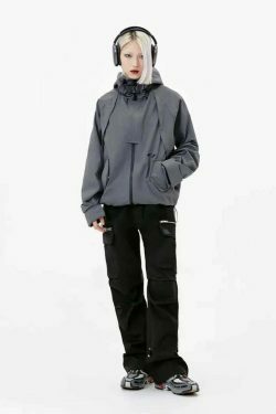 Y2K Aesthetic Coquette Style Windbreaker Jacket - Grunge, Pastel Goth, Old