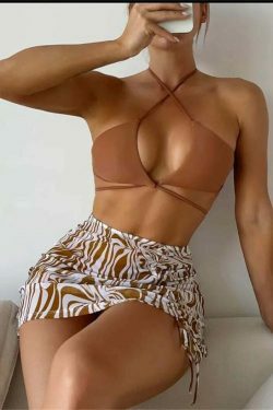 Y2K Aesthetic Coquette Style Women's Printed Three-Piece Bikini Set
