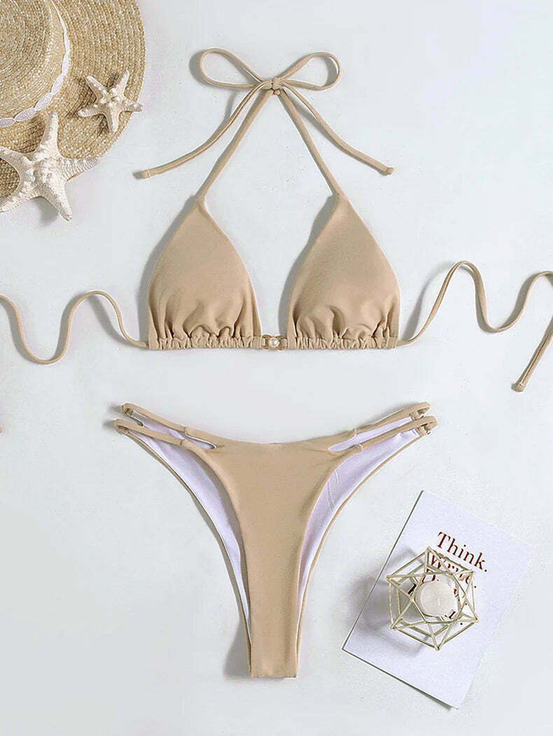 Y2K Aesthetic Coquette Style Women's Sexy Solid Color Bikini